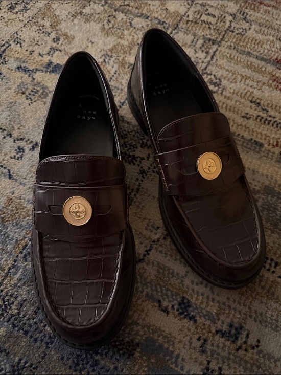 a new day Shoes - A New Day Women’s Brown Croc-Embossed Loafers with Gold Accent